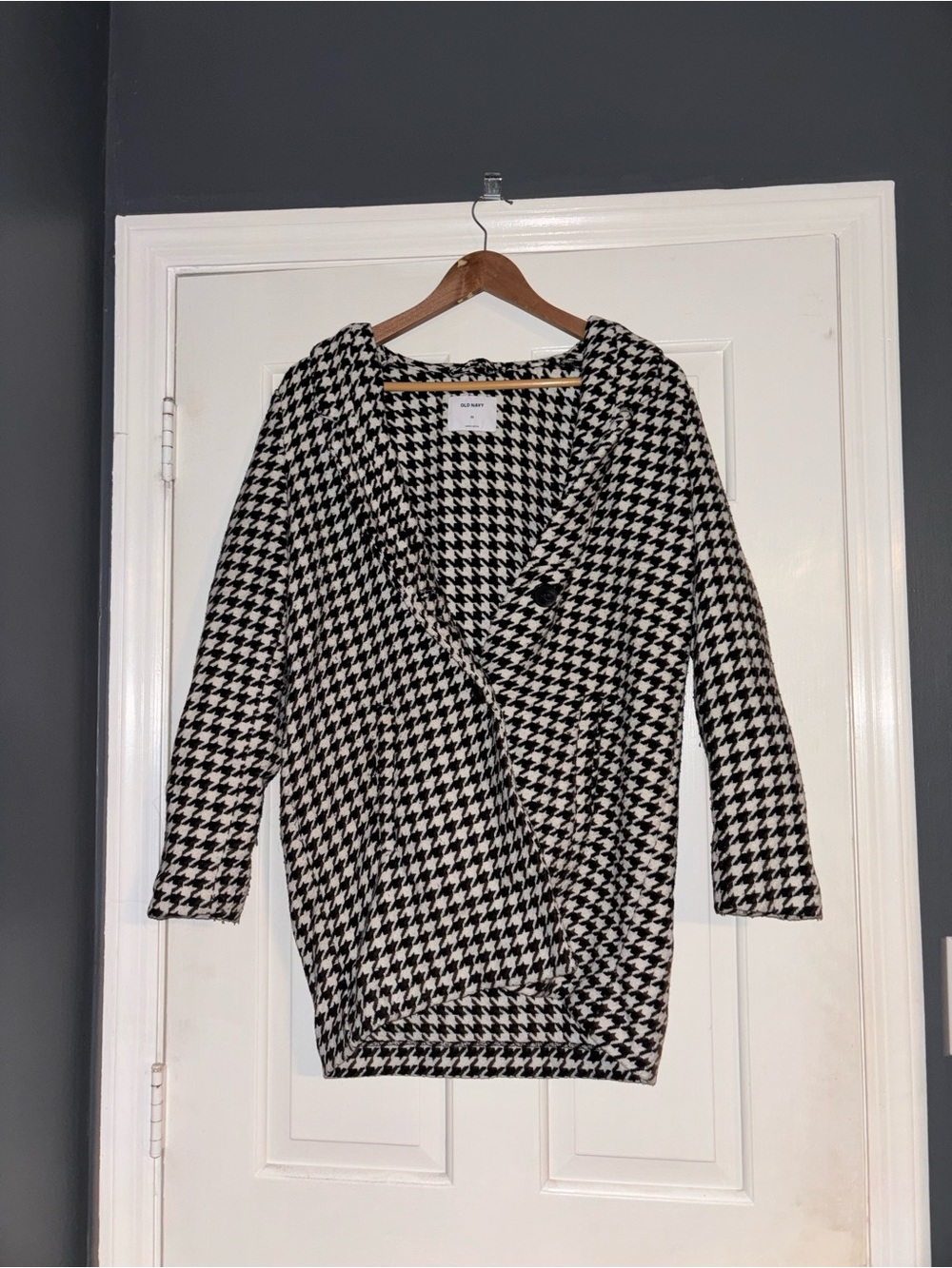 Old Navy Black and White Houndstooth Open-Front Blazer Cardigan